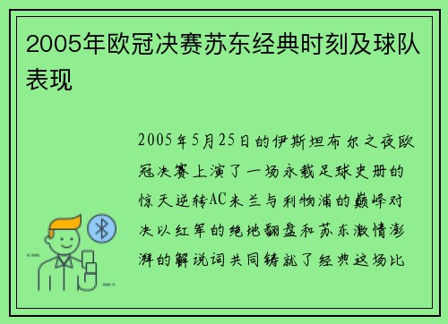 2005年欧冠决赛苏东经典时刻及球队表现
